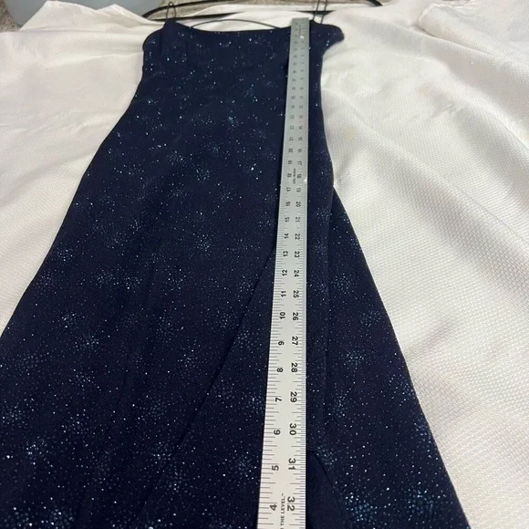 90s‎ Y2K Navy Blue Turquoise Sparkly Starburst Low Back Spaghetti Strap Dress - Picture 12 of 13